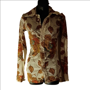 Vintage Men's Leaf/ Nature Print Button-Up Shirt